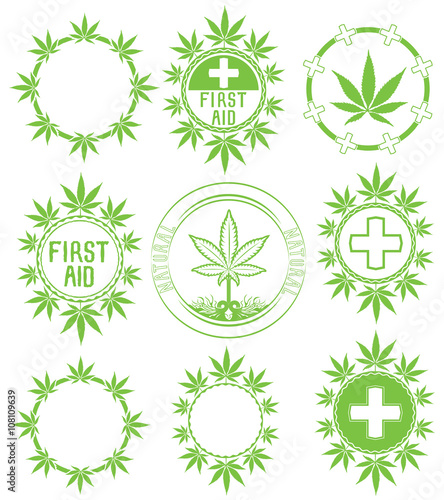 Marijuana cannabis leaf symbol stamps vector illustration