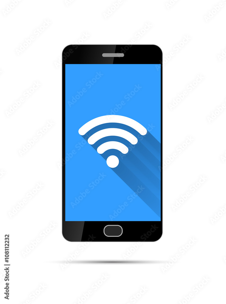 Realistic black smartphone with wifi icon on blue background Realistic black smartphone with wifi icon on blue background