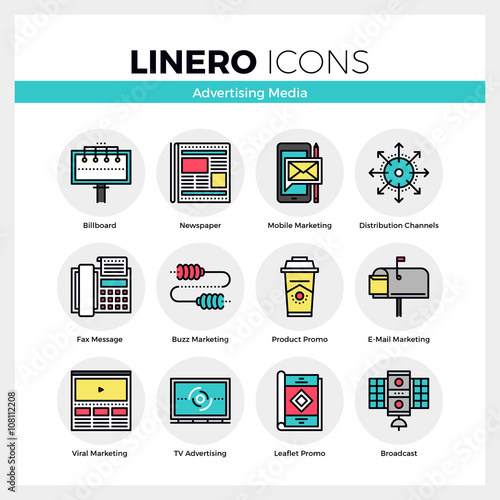 Advertising Media Linero Icons Set