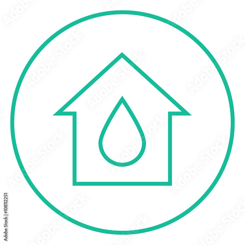 House with water drop line icon.