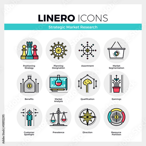 Market Research Linero Icons Set