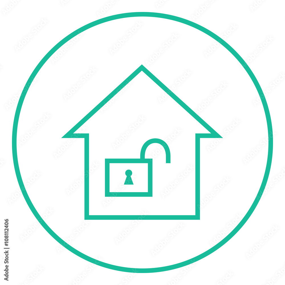 House with open lock line icon. House with open lock line icon.