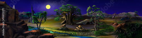 Beautiful Natural Landscape in Africa. Night.