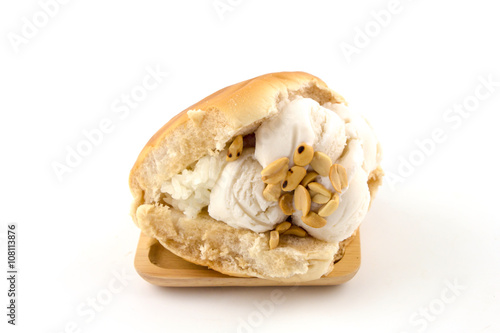 Coconut ice cream in bread white background 