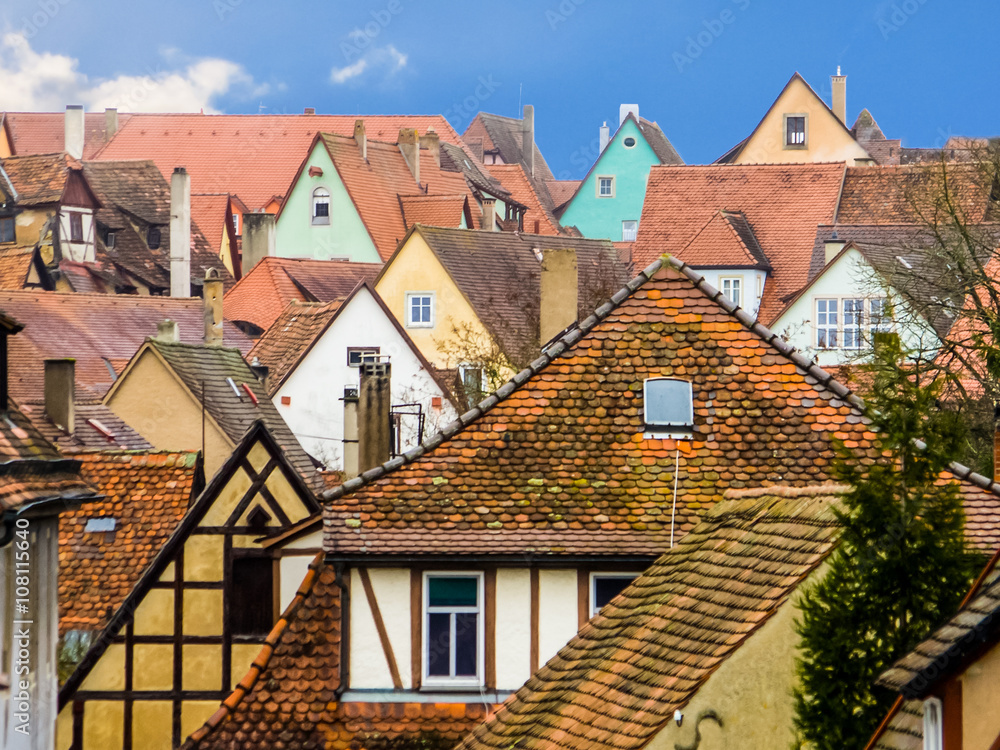 View of the medieval streets. Rothenburg, Bavaria, Germany.