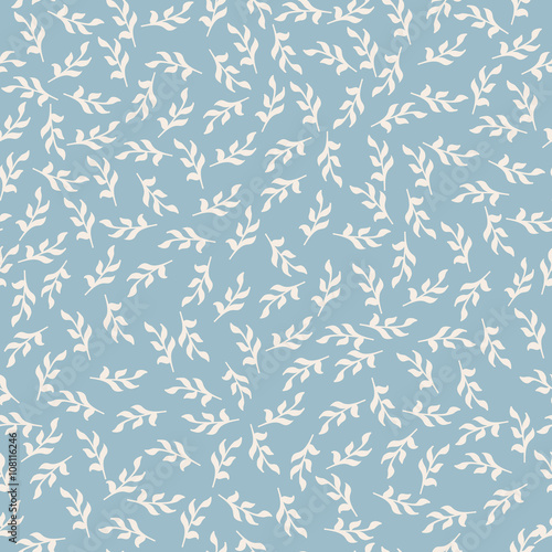 seamless pattern with white leaves on faded blue