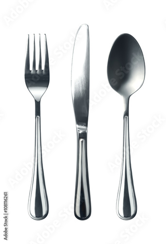 Fork knife and spoon on white background