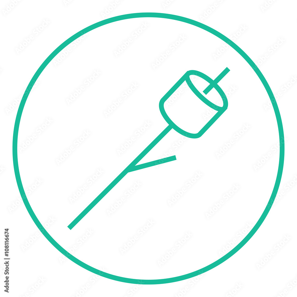 Marshmallow roasted on wooden stick line icon. Marshmallow roasted on wooden stick line icon.