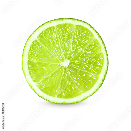 Slice of fresh lime on white background
