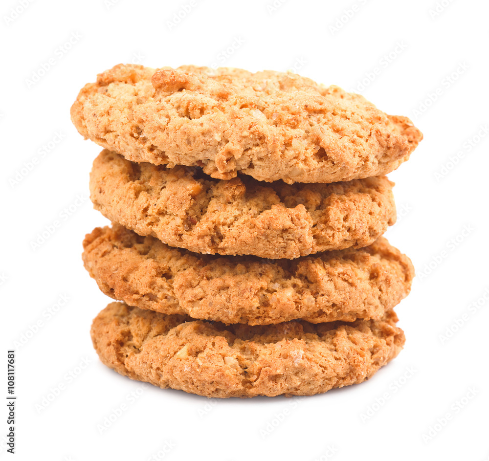 A stack of chip cookieson a white background