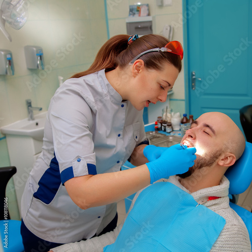 square photo of patient on the examination of the teeth at the d