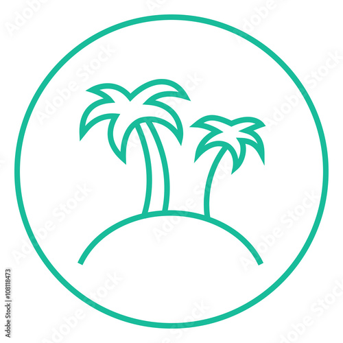 Two palm trees on island line icon.