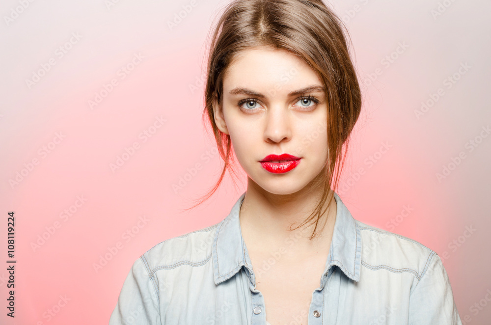 Woman portrait with red light on background Woman portrait with red light on background