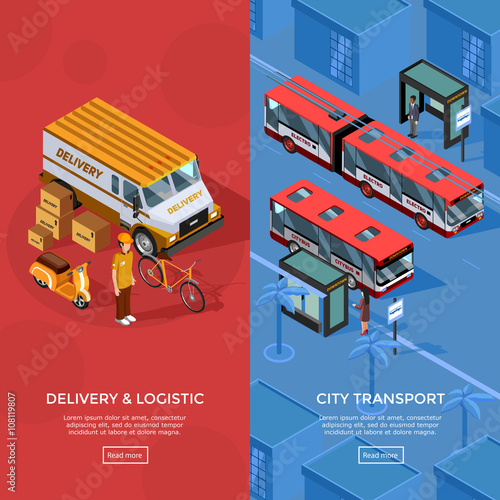 Two Vertical Isometric Transport Banners 
