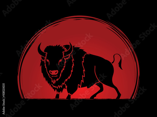 Buffalo standing designed on sunlight background graphic vector.