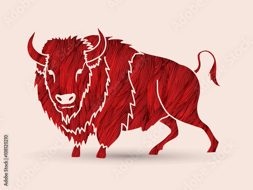 Buffalo standing designed using grunge brush graphic vector.