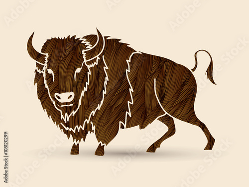 Buffalo standing designed using brown grunge brush graphic vector.