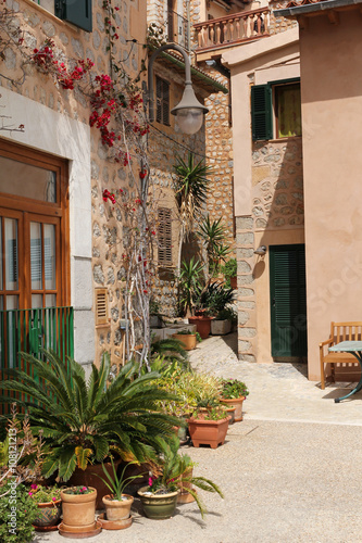 beautiful street decorated with flowers in Port de Soller  Major