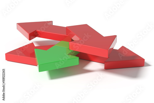 Five red and green arrows in different directions