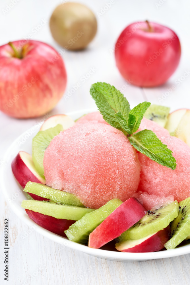Watermelon sorbet and fruits in bowl Watermelon sorbet and fruits in bowl