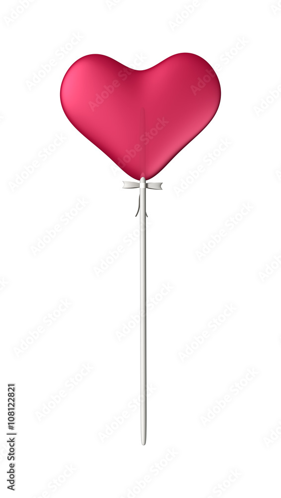 3D Illustration Lollipop Red Heart on White