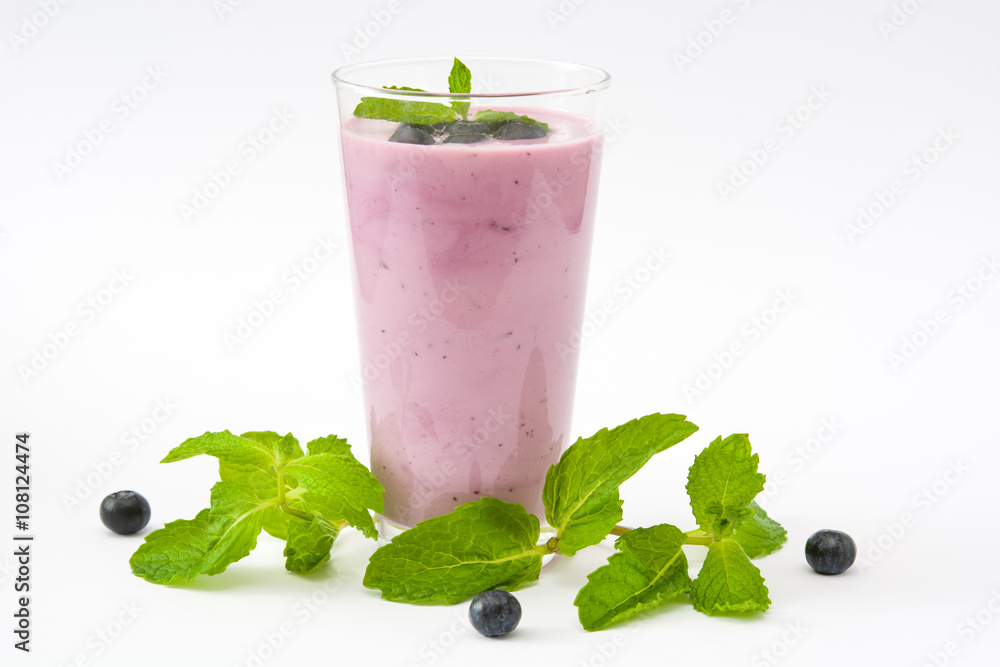Fresh blueberry smoothie on white background
Fresh blueberry smoothie on white background