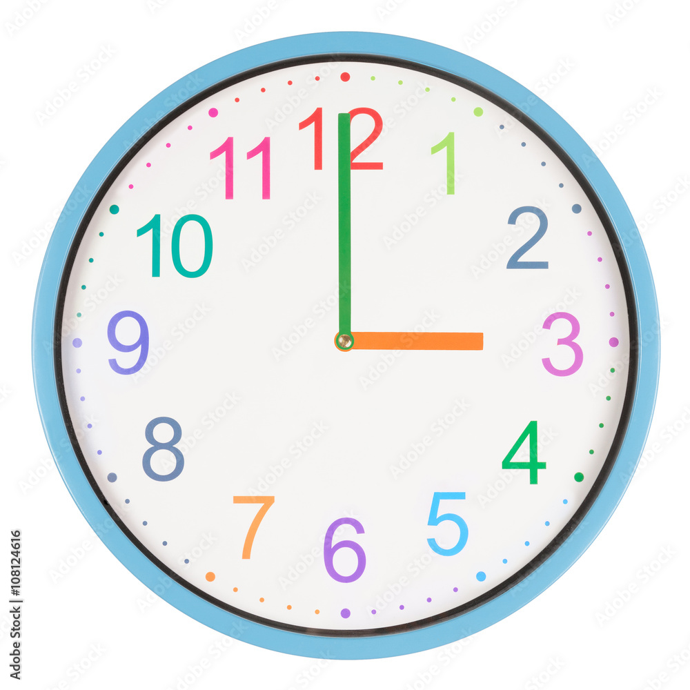 Colorful Clock Showing Three O Clock Stock Photo Adobe Stock