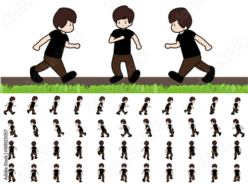 Phases of Step Movements Man in Running Walk Sequence for Game Animation 