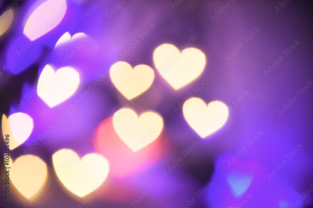 Heart shaped blurred lights, bokeh. Bokeh background