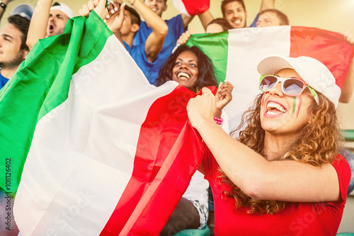 Group of Italian Supporters at the Stadium, Soccer Championship
