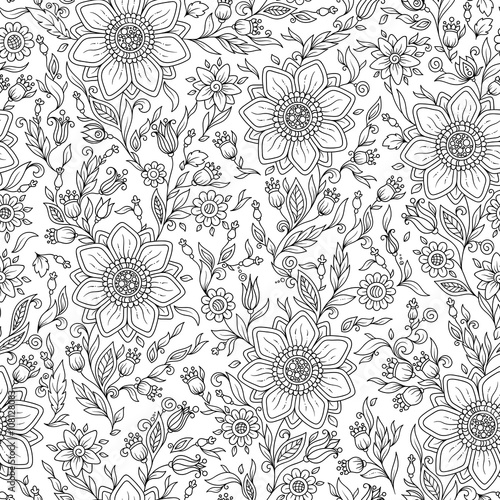 Vector Seamless Monochrome Floral Pattern.