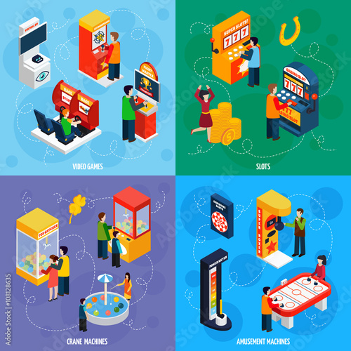 Game Machines 4 Isometric Icons Square