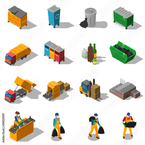 Garbage Recycling Isometric Icons Collection 