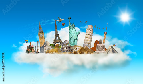 Famous monuments of the world in a cloud © sdecoret