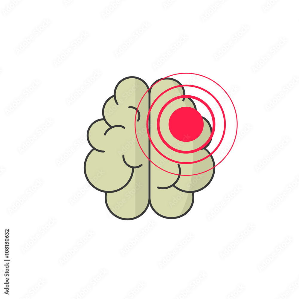 Abstract human brain injury stroke cartoon vector illustration with red dot  waves, concept of medical logo, brain illness symbol, disease scan, cancer  flat design isolated on white background Stock Vector | Adobe