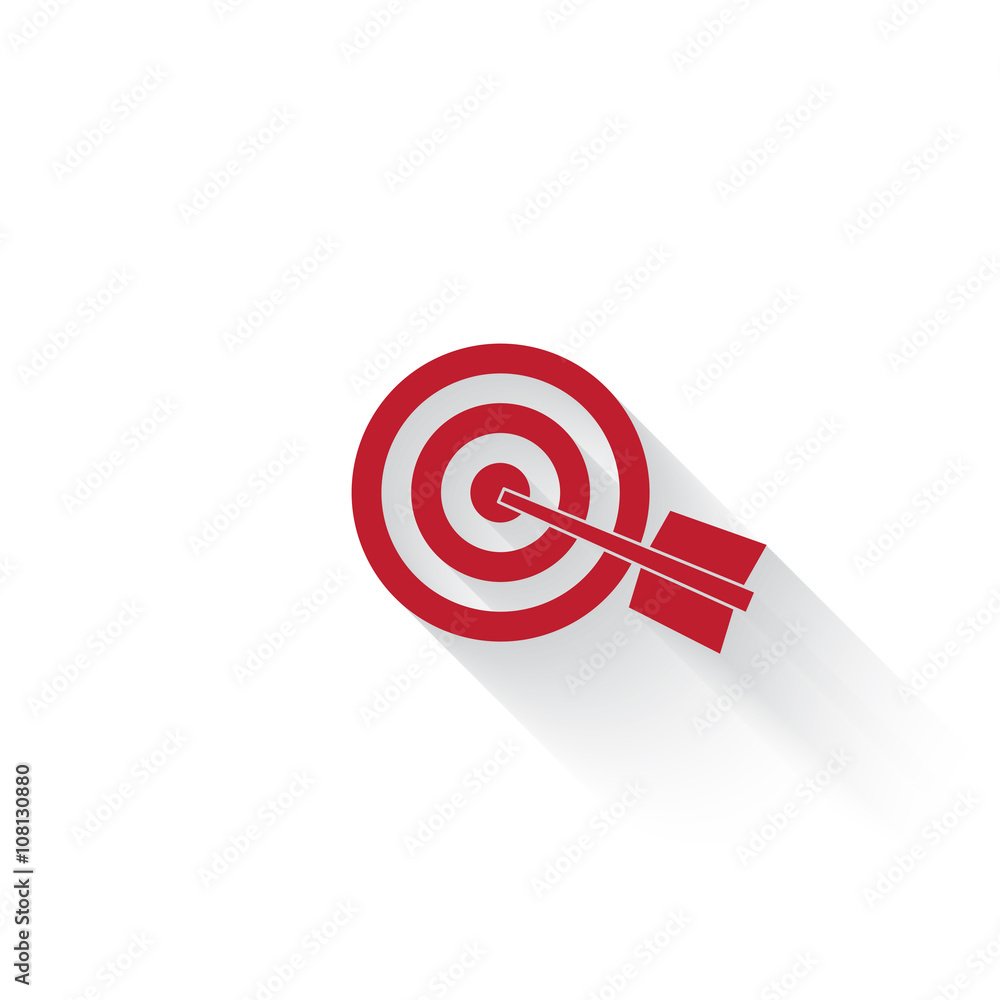 Flat red Target web icon with long drop shadow on white Flat red Target web icon with long drop shadow on white
