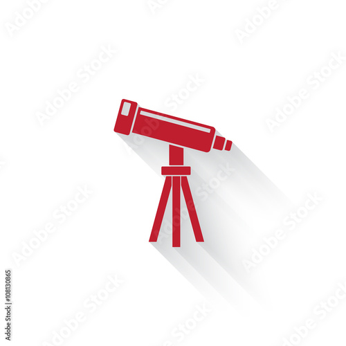 Flat red Telescope web icon with long drop shadow on white