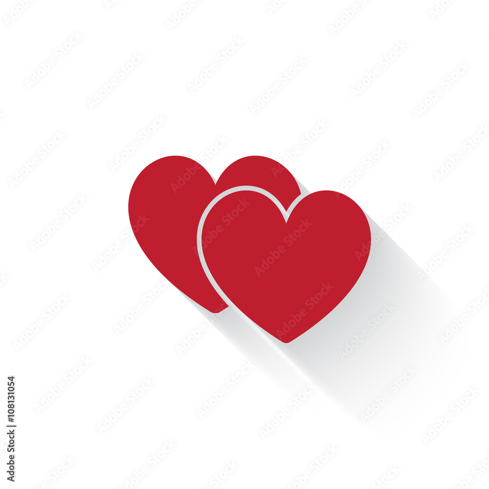 Flat red Love Sign web icon with long drop shadow on white