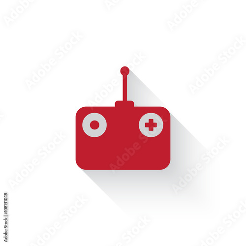 Flat red Radio Control web icon with long drop shadow on white
