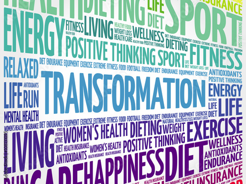 TRANSFORMATION word cloud, fitness, sport, health concept