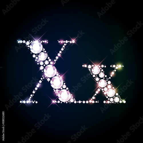 Sparkling diamond gemstone letter X
