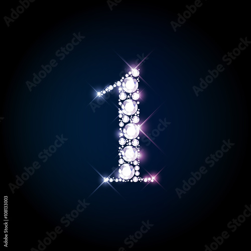 Sparkling diamond gemstone letter number One 1