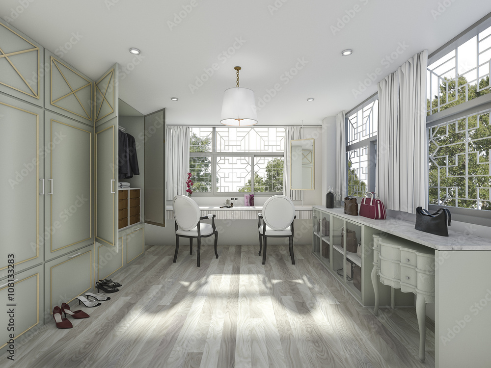 Fototapeta premium 3d rendering parquet floor make up and dressing room