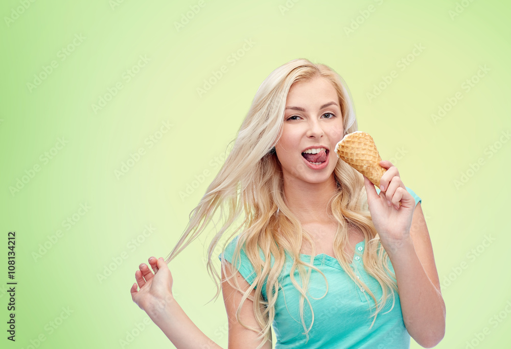 happy young woman in sunglasses eating ice cream happy young woman in sunglasses eating ice cream