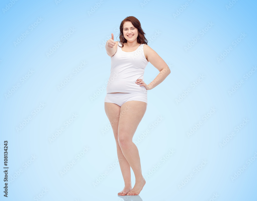 Fototapeta premium plus size woman in underwear showing thumbs up