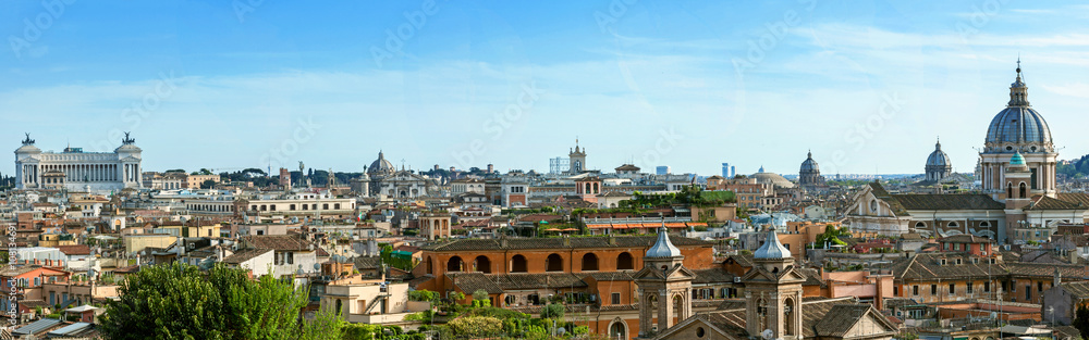 View from the Pincio Landmark in Rome, Italy on a beautiful warm spring morning.