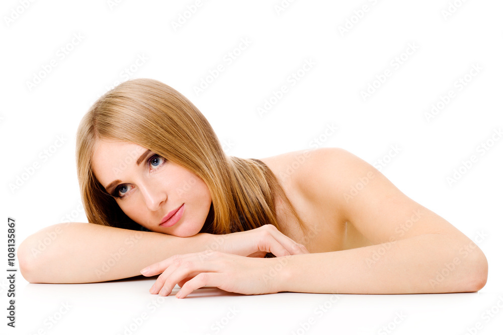 Attractive woman over white background Attractive woman over white background