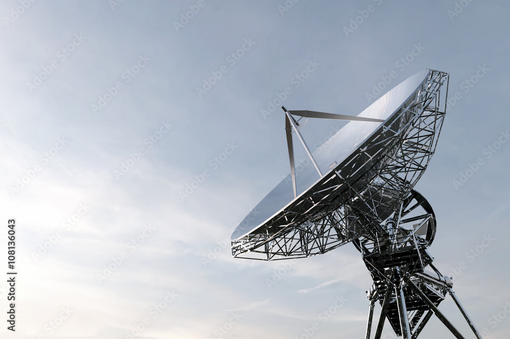 Satellite dishes connection communication in the sky and the morning sun Satellite dishes connection communication in the sky and the morning sun
