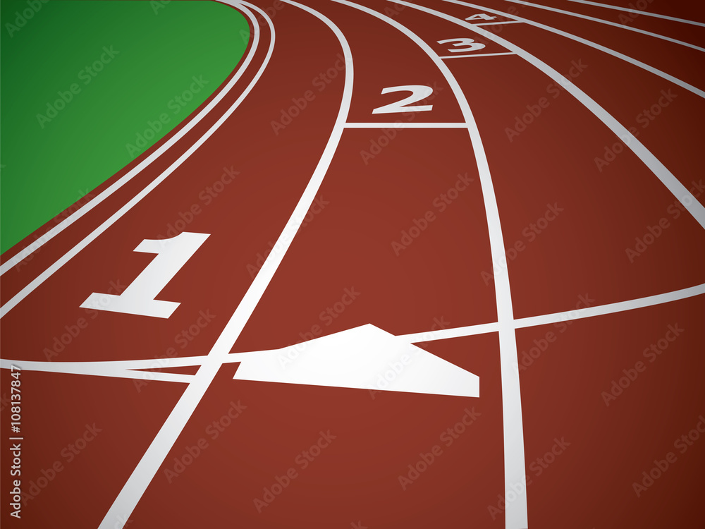 Start Track. Lines On a Red Running Track. Vector Illustration. Stock
