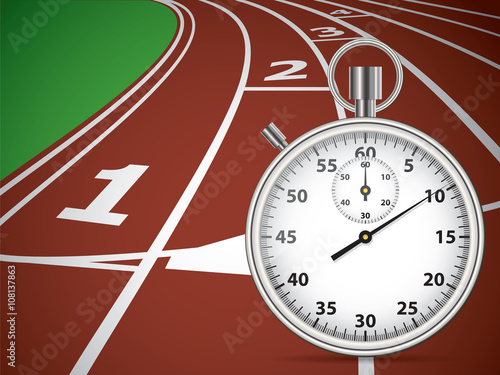 Start Track With Stopwatch. Lines On Running Track